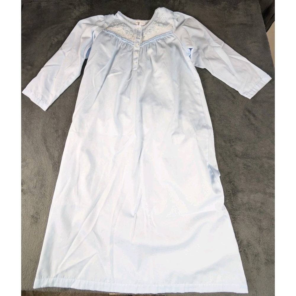 Nightgown Miss Elaine Soft Double Knit Long‎ Sleeve Pastel Blue SZ S grannycore